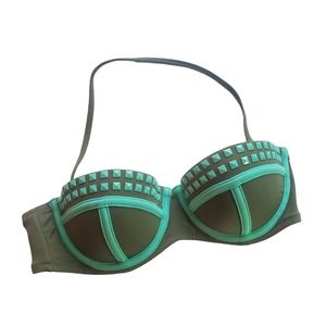 VS Olive & Turquoise Colorblock Bikini Top with Gems